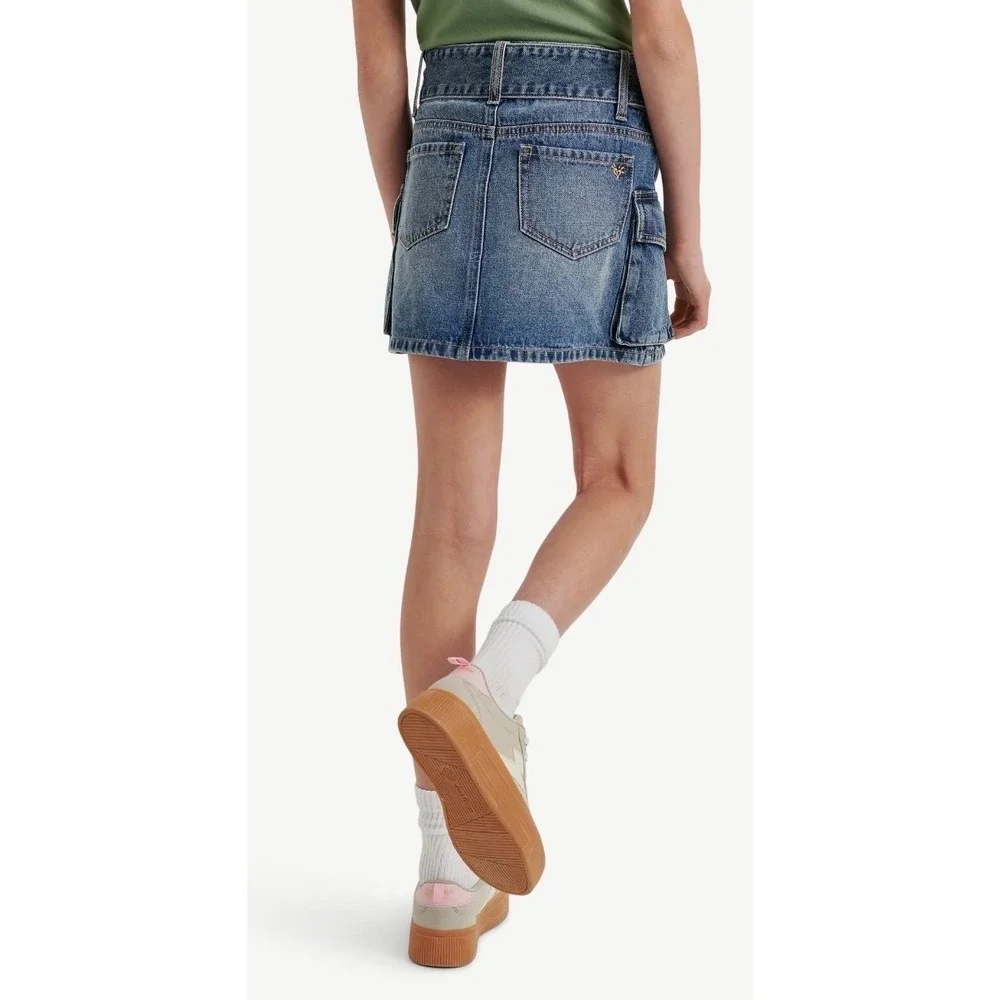 Justice Girls‎ Denim Cargo Skort with Belt Blue Wash Utility Skirt Size 16 NWT